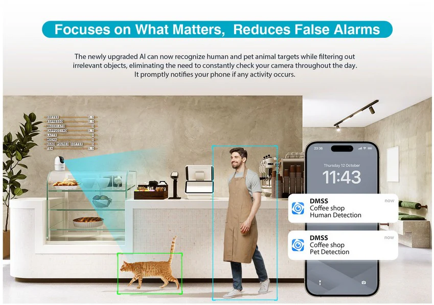 Cámara Dahua IP Domo PT 5MP AI WiFi con Micrófono y Parlante